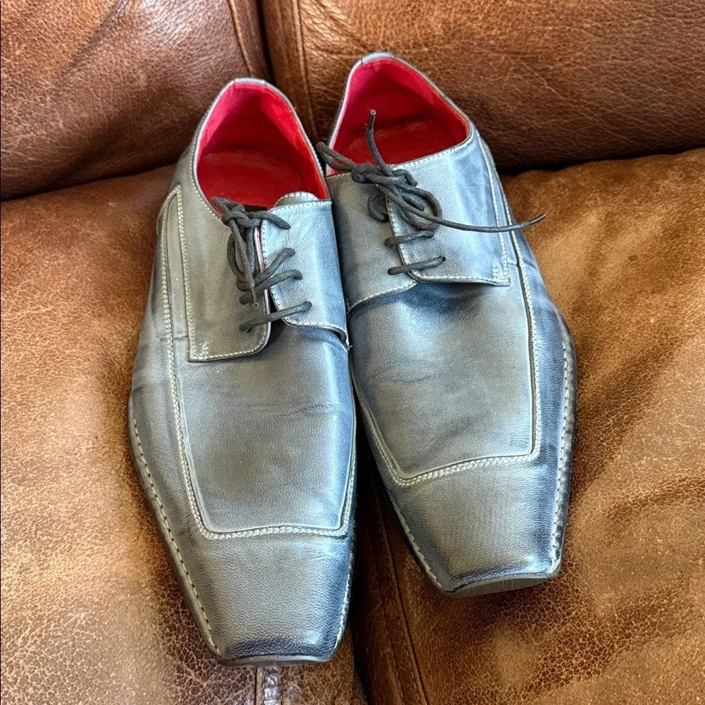 Men's Italian Zota Blue Leather Dress Shoes Oxford square toe
